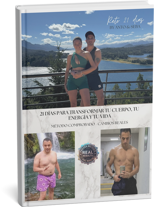 Portada del ebook Reto 21 días de Seba & Anto para transformar tu cuerpo, tu energía y tu vida.